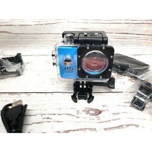 Blue Outdoor Sports Action Camera 30m Waterproof 170 Degree Wide Angle Lens HD